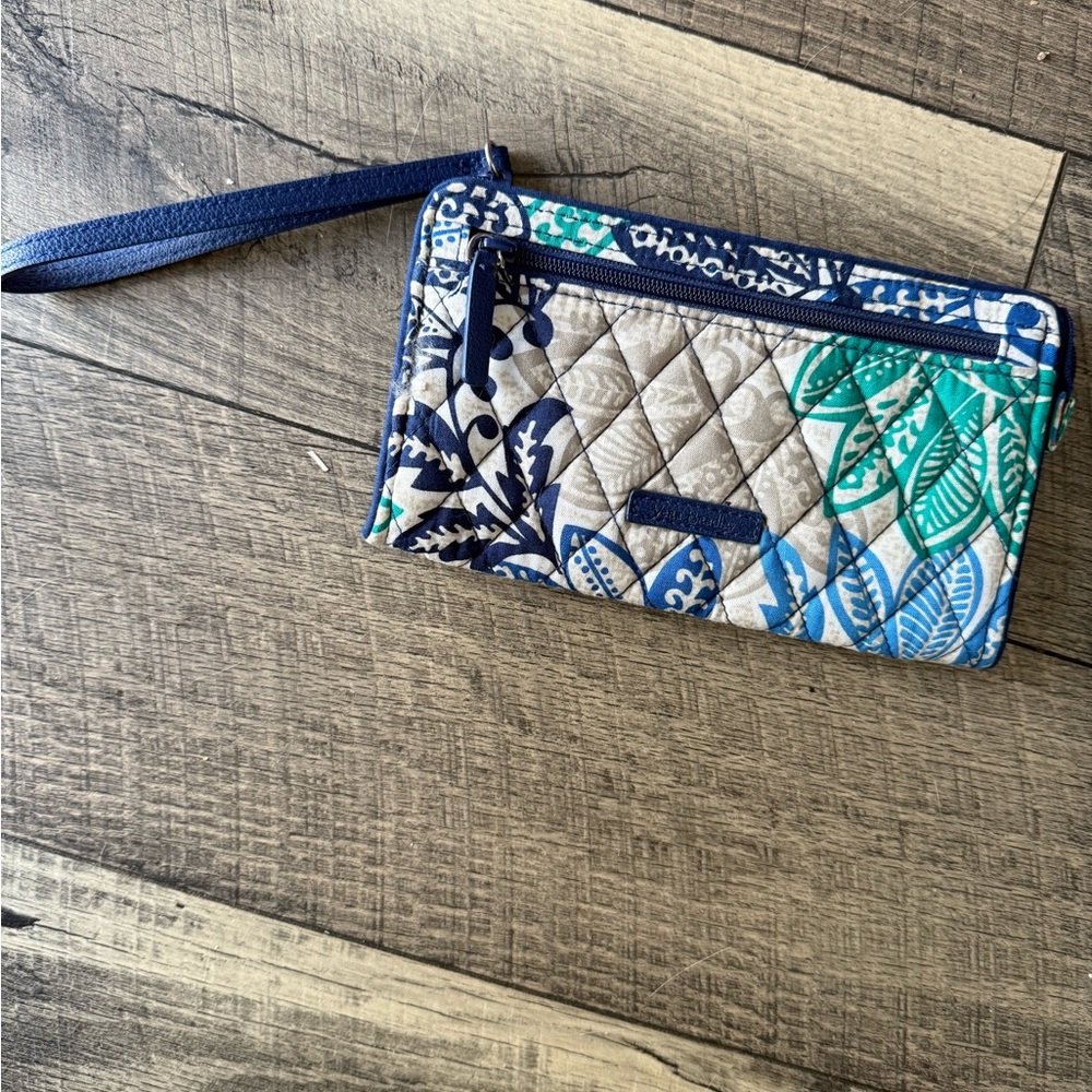 Vera Bradley Blue Green Quilted Wristlet Wallet RFID
